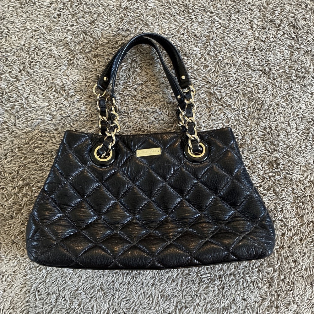 KATE SPADE NEW YORK GOLD COAST MARYANNE BLACK QUILTED LEATHER HANDBAG TOTE PURSE